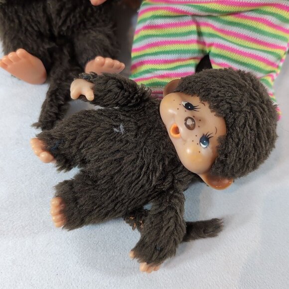 Sekiguchi Monchhichi 3 Set Vintage Sleep Eyes Brown Monkey Plush Stuffed Toy Lot - Picture 4 of 15